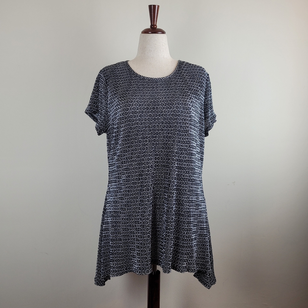 Vintage Carolyn Taylor Tunic Women's L shirt Black White diamond crinkle 90s Y2k